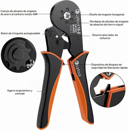 Vista 5 de Lytool Kit de herramientas de prensado de virola, alicates de alambre de doble y una línea, crimpadora de virola hexagonal y kit de conector de 1200