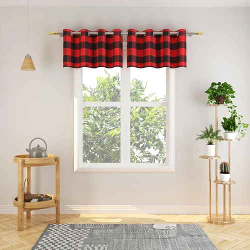 Vista 74 de Cortinas de 24 pulgadas de largo con diseño Buffalo Check Gingham Plaid para ventanas de cocina y baño, tratamiento para ventanas con 2 paneles