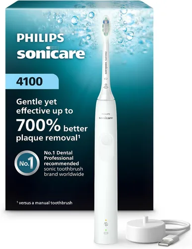 Vista 10 de Philips Sonicare 4100 HX3681/24 - Cepillo de dientes eléctrico recargable con sensor de presión, color negro 700% More Plaque Removal¹, Pressure