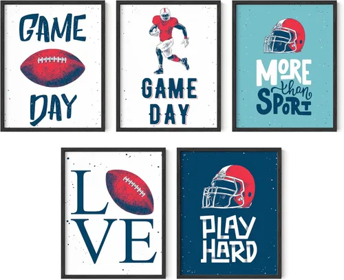 Vista 52 de Impresiones artísticas de fútbol americano para pared, juego de 5 (8x10) carteles de fútbol americano sin marco, decoración de sala de fútbol Niños