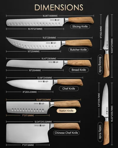 Vista 7 de Mitsuharu Cuchillo Nakiri de 7 pulgadas, cuchillo para verduras serie SHOMAN, hoja afilada, mango ergonómico de madera de olivo, cuchillo de carne