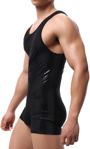 Vista 4 de Monos de lucha libre para hombre, transpirable, activo, atlético, partidarios, monos, leotardo, ropa