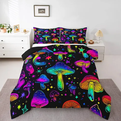 Vista 162 de Erosebridal Juego de edredón de hojas de cannabis, juego de ropa de cama de marihuana con estampado colorido de plantas, decoración bohemia de 2