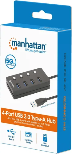 Vista 8 de Concentrador de cable de extensión USB de 4 puertos con cable de 5 pies de largo, interruptores de encendido/apagado USB 3.2 alimentados por USB