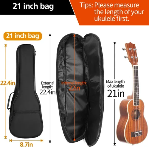 Vista 2 de Estuche para ukelele de 21 pulgadas, bolsa acolchada para ukelele duradera e impermeable para Soprano