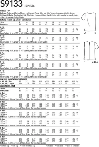 Vista 3 de Simplicity S 9133 Misses Tops Sewing Pattern Tallas 16-24