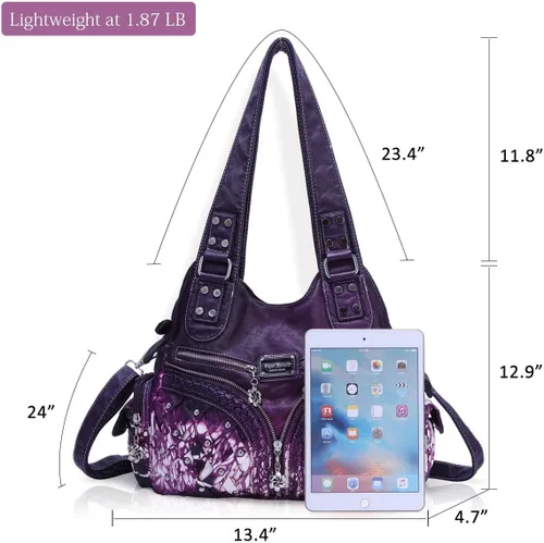 Vista 203 de Angel Barcelo - Bolsa de hombro amplia para mujer, diseño Hobo, cuero lavado
