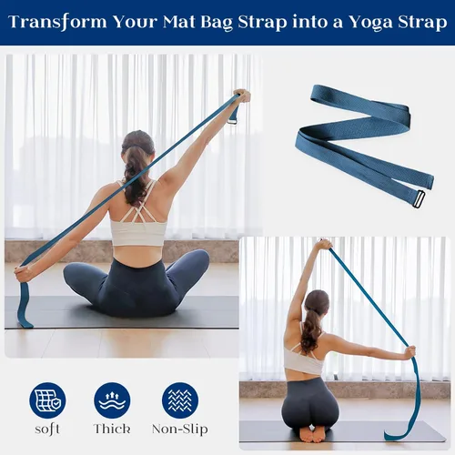Vista 12 de Bolsa para esterilla de yoga Tumaz Correa de hombro ajustable y acolchada Se adapta a esterillas de hasta 26" Almacenamiento multibolsillo