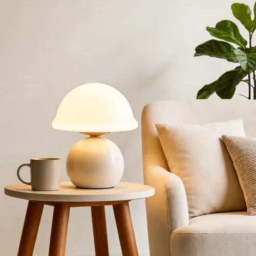 Vista 2 de Lámpara de mesa con forma de hongo para dormitorio, acogedora lámpara de noche con pantalla de cristal, lámpara de mesita de noche regulable