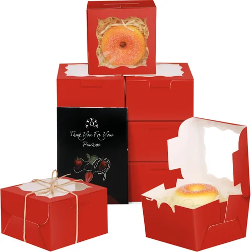 Vista 22 de qiqee Cajas de panadería negras con ventana de 4 x 4 x 2.5 pulgadas, 100 paquetes de mini cajas de galletas para macarrones, cajas de pastelería