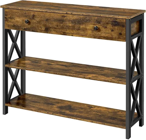 Vista 10 de Topeakmart Mesa consola de 40 pulgadas con 2 salidas y 2 puertos USB, mesa de entrada extra larga con cajón y diseño en forma de X, mesa de sofá Gris