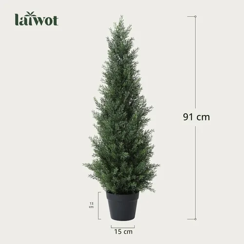 Vista 5 de Laiwot Árboles Topiarios Artificiales de Cedro de 3 Pies para Exteriores en Maceta, Árboles de Ciprés Falsos, Plantas de Hoja Perenne Artificiales