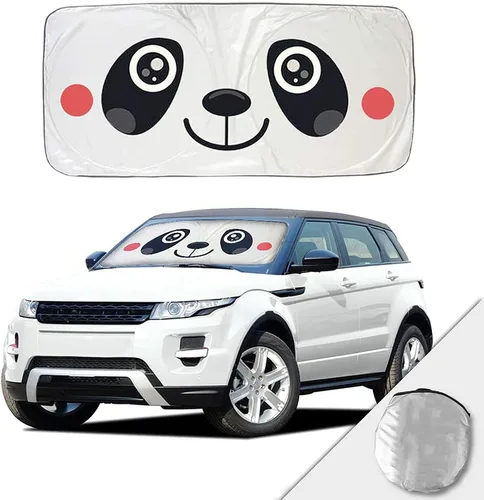 Vista 8 de HOMEYA Parasol para parabrisas de automóvil, parasol automático de panda de dibujos animados plegable, protector de visera solar, reflector de rayos