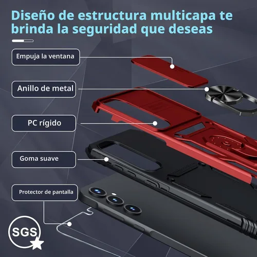 Vista 4 de Janmitta Funda compatible con Samsung Galaxy A35 5G, funda integrada para lente de cámara deslizante + protector de pantalla + soporte de anillo