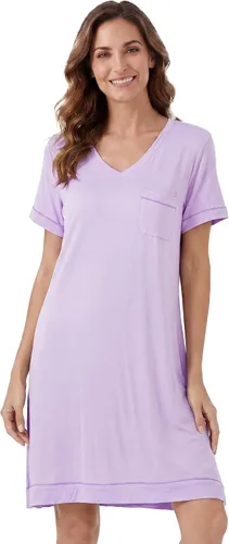 Vista 30 de WiWi - Camisón de viscosa de bambú para mujer, manga corta, con cuello en V, ropa de dormir, tallas grandes, S-4X, A-aqua
