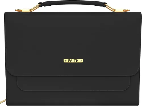Vista 2 de DEHITE Funda para la Biblia para mujer, bolsa de transporte para la Biblia, ranuras para bolígrafos, bolsillo con cremallera, correa para el hombro