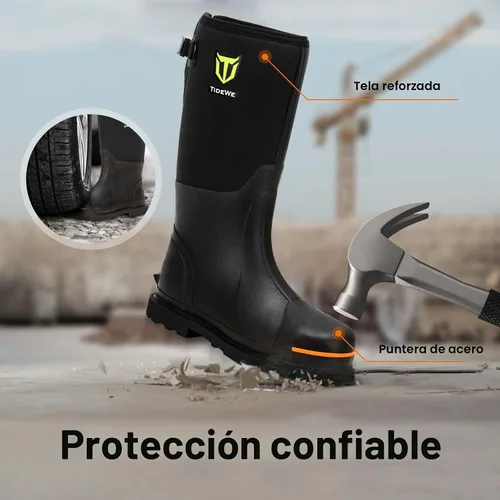 Vista 4 de TIDEWE Botas de trabajo de goma para hombres, puntera y vástago de acero Negro