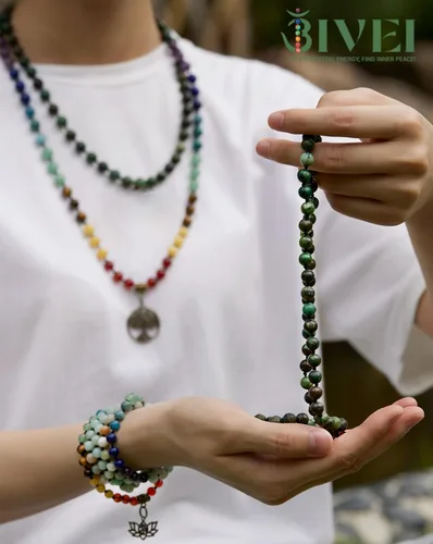 Vista 6 de Bivei 7 Chakra 108 Mala Beads Bracelet Real Gemstone Yoga Meditation Hand Knotted Mala Prayer Bead Necklace