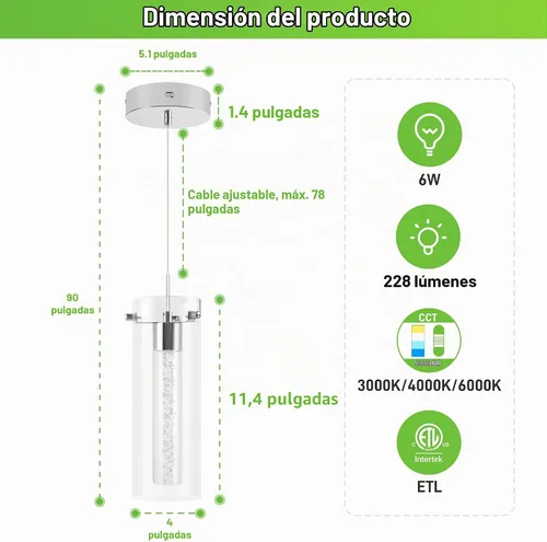 Vista 8 de hykolity Luz colgante de cristal de burbuja de 1 luz, lámpara LED regulable