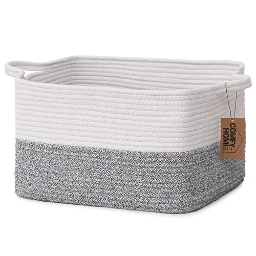 Vista 15 de COMFY-HOMI Cestas de almacenamiento de 11.5 x 7.5 x 4.7 pulgadas para organizar, cesta tejida de cuerda de algodón, caja de almacenamiento de marrón