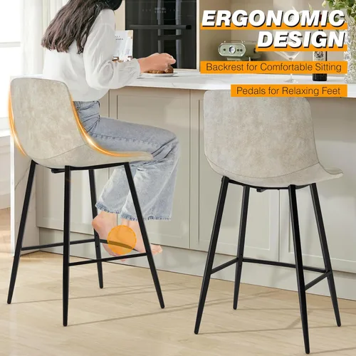 Vista 6 de 5Rcom Juego de 2 taburetes de bar de altura de mostrador de 600 libras, taburetes de cocina de 24 pulgadas con respaldo, sillas de bar modernas