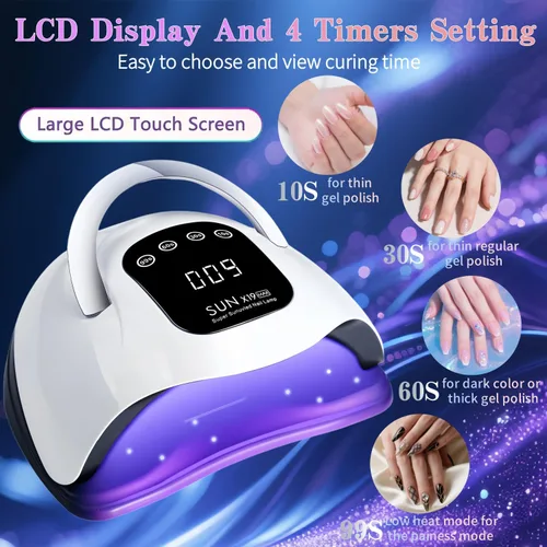 Vista 2 de Lámpara de uñas LED UV con 72 cuentas, lámparas de curado de uñas de 320 W para esmalte de gel con sensor automático/4 ajustes de temporizador