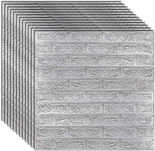 Vista 7 de Queenbox 12 piezas de papel tapiz de ladrillos de espuma sintética de 27 x 30 pulgadas, efecto 3D sólido, autoadhesivo, para despegar y pegar
