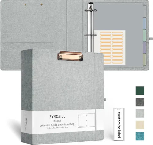 Vista 8 de EYROZILL Carpeta de 3 anillas, organizador de carpetas de lino de 1 pulgada para tamaño carta (8.5 x 11 pulgadas) con 5 separadores de pestañas