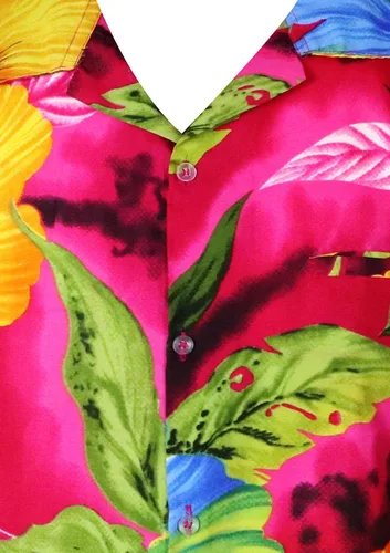 Vista 3 de Camisa hawaiana para hombre, casual, con botones, manga corta, unisex, flores, para fiesta en la playa, con flamenco y flores