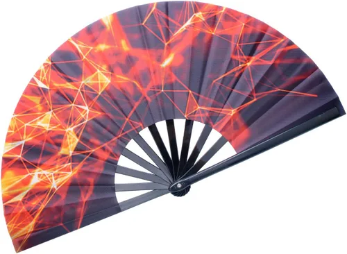 Vista 7 de Abanicos plegables decorativos, ventilador de mano chino, japonés, ventilador rave, ventilador de tela de nailon para mujeres/hombres (lobo de fuego)