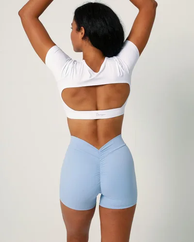 Vista 6 de Danysu Pantalones cortos de entrenamiento con corte en V, pantalones cortos de entrenamiento de cintura alta, pantalones deportivos para gimnasio