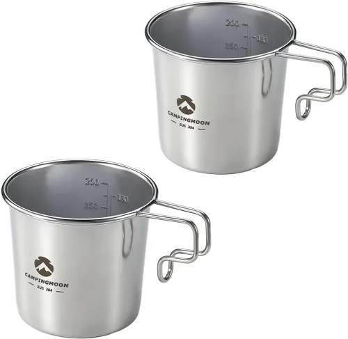 Vista 8 de CAMPINGMOON 7oz pequeño acero inoxidable taza w mango 7.1 fl oz camping senderismo al aire libre BKS-190-2P