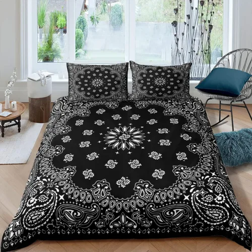 Vista 11 de Juego de funda de edredón de bandana morada, tamaño individual, juego de ropa de cama de 2 piezas de cachemira para decoración de dormitorio, funda