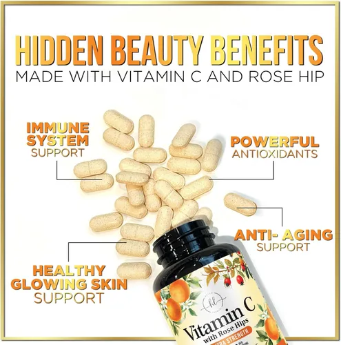 Vista 5 de Vitamin C 1000mg Per Serving - Extra Strength with Rose Hips Bioflavonoids - Sugar Free Vitamin C Chewable Pills, Vit C Supplement for Immune