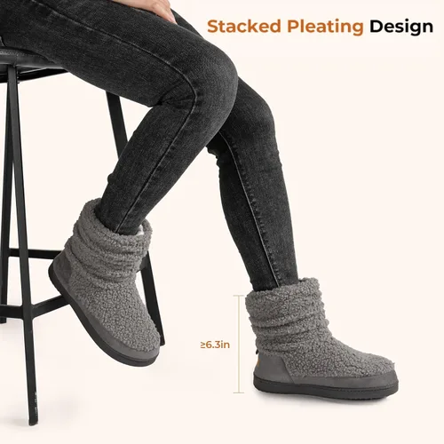 Vista 4 de HomeTop Pantuflas para botas de mujer con espuma viscoelástica cálida, para interiores y exteriores, con suela de goma