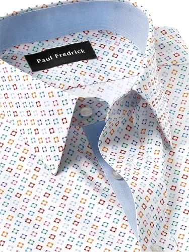 Vista 3 de Paul Fredrick Camisa de vestir de algodón sin hierro con estampado de diamante para hombre