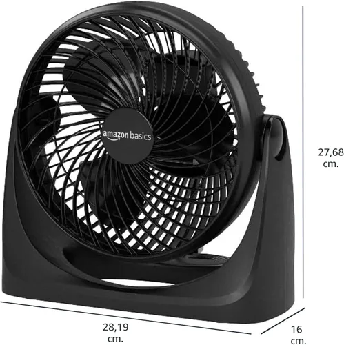 Vista 3 de Amazon Basics Ventilador circulador de aire, ventilador de escritorio para dormitorio, hogar y oficina, con cabezal de inclinación de 90 grados, 3