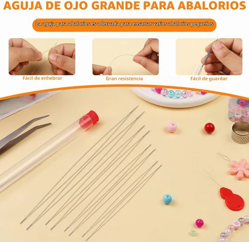 Vista 3 de UOOU 39 agujas de cuentas de ojo grande, agujas largas y rectas