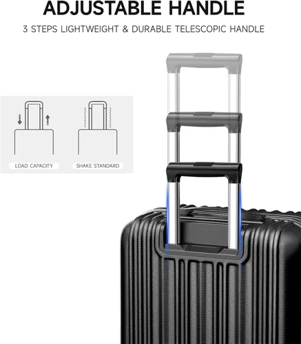 Vista 7 de SunnyTour Juego de equipaje expandible con ruedas giratorias dobles, juego de maleta dura de 3 piezas para viajes cortos y viajes largos, Negro