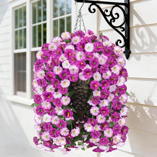 Vista 15 de Flores colgantes artificiales falsas con cesta para decoración al aire libre, resistentes a los rayos UV, flores de margaritas de seda sintética