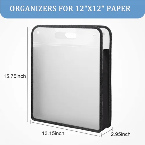 Vista 2 de Caydo Organizador de papel para álbum de recortes, paquete de 3 folios de papel expandible negro con asa, almacenamiento de papel portátil