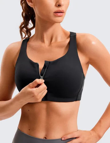 Vista 4 de CRZ YOGA Brasier deportivo de alto impacto con cremallera frontal para mujer, copa moldeada, sin varillas, para entrenamiento, yoga, con correas