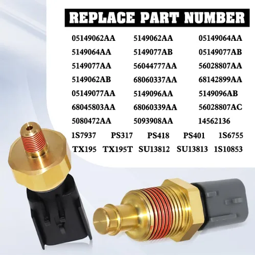 Vista 4 de 2 unids Sensor de presión de aceite Interruptor emisor Sensor de temperatura del refrigerante 5149062AA 5149077AB para Chrysler Aspen Pacifica Jeep