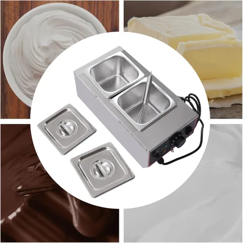 Vista 7 de Máquina de templado de chocolate de 2 tanques de 9 libras, derretidor de chocolate de 800 W, olla de fusión de chocolate con temperatura ajustable