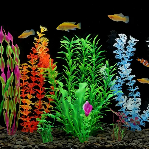 Vista 5 de MyLifeUNIT Plantas artificiales para peceras, paquete de 10 plantas de acuario de plástico para decoración