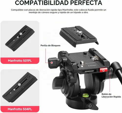 Vista 3 de Avella V504 Cabezal fluido de trípode de video con placa de liberación