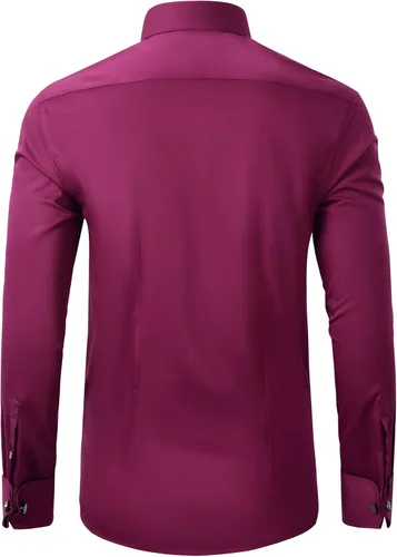Vista 3 de Gollnwe Camisa de vestir elástica de bambú para hombre con puños franceses