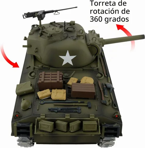 Vista 4 de Modificado TK7.0 Edition 1/16 2.4ghz Control remoto US M4A3 Sherman Tank Modelo (torreta giratoria de 360 grados) (caja de engranajes de acero)