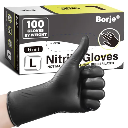 Vista 12 de Borje - Guantes de nitrilo pequeños, 100 unidades, desechables, color negro, 6 mil