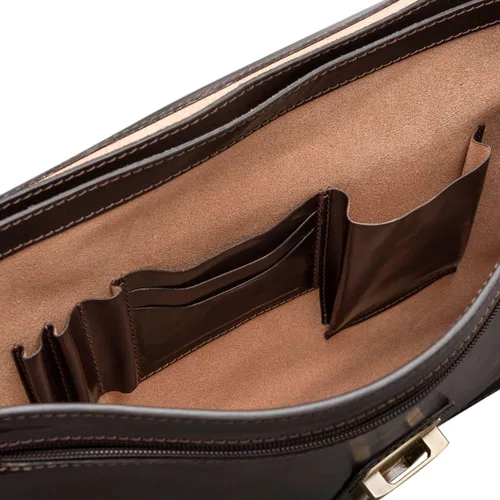 Vista 2 de Maxwell Scott Mens Luxury Quality Leather Classic 3 Section Briefcase The Paolo3 Laptop Business Travel Bag